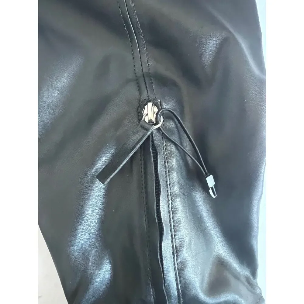 NWT Zara Tall Over The Knee Black Vegan Leather Square‎ Toe Pull On Boots Sz 9